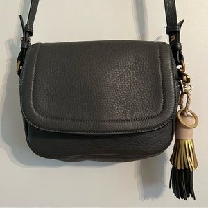 J. Crew Gray Leather Camera Crossbody Bag with Tassel Keychain